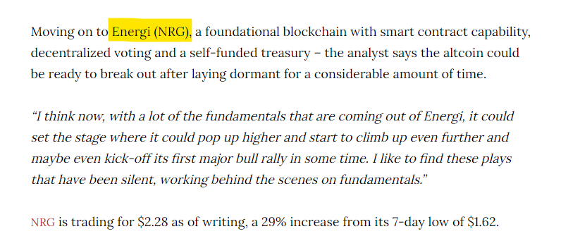 Paragraph about Energi on Coinpedia