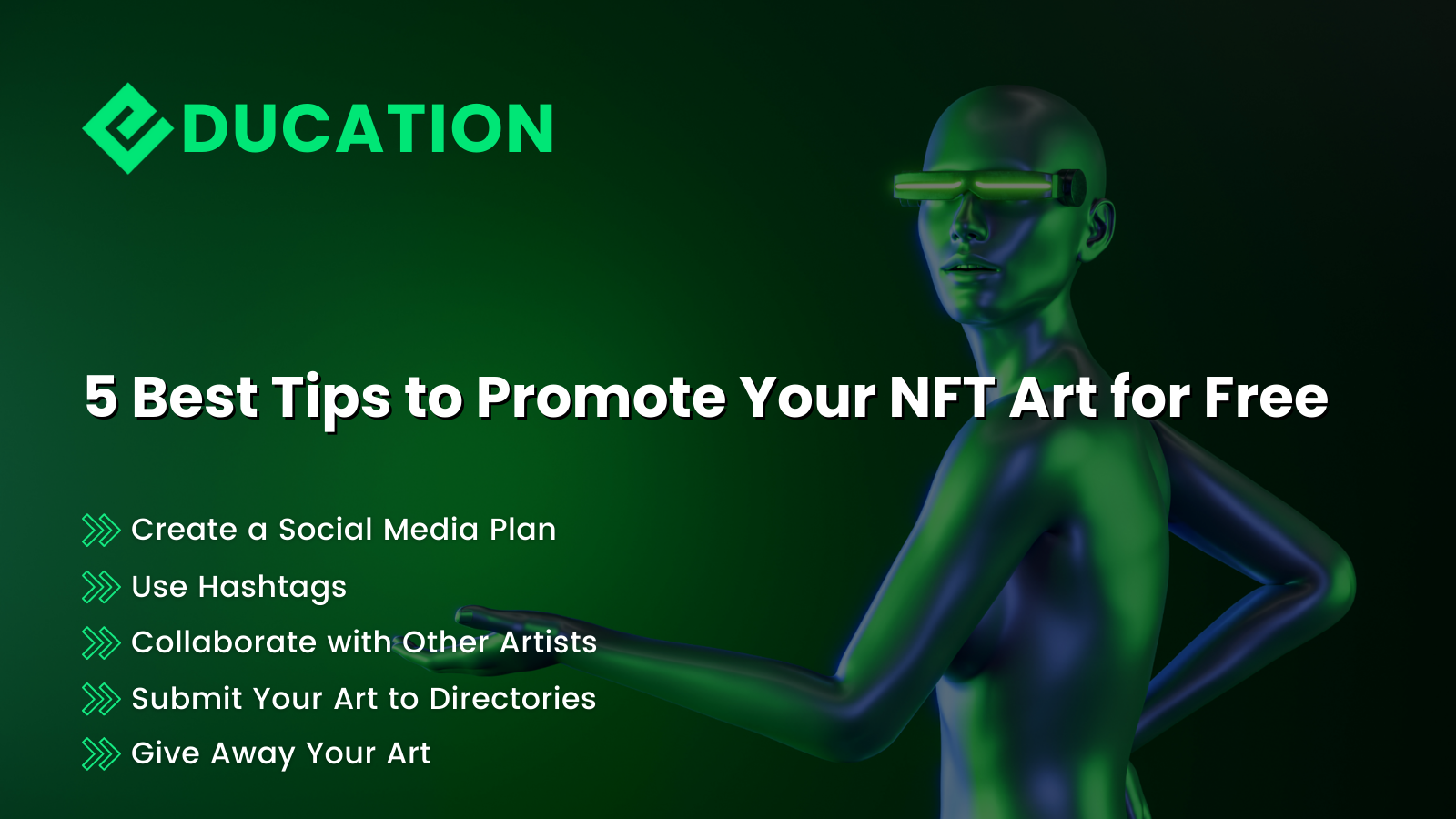 Cover image presenting the 5 best tips to promote your NFT art for free