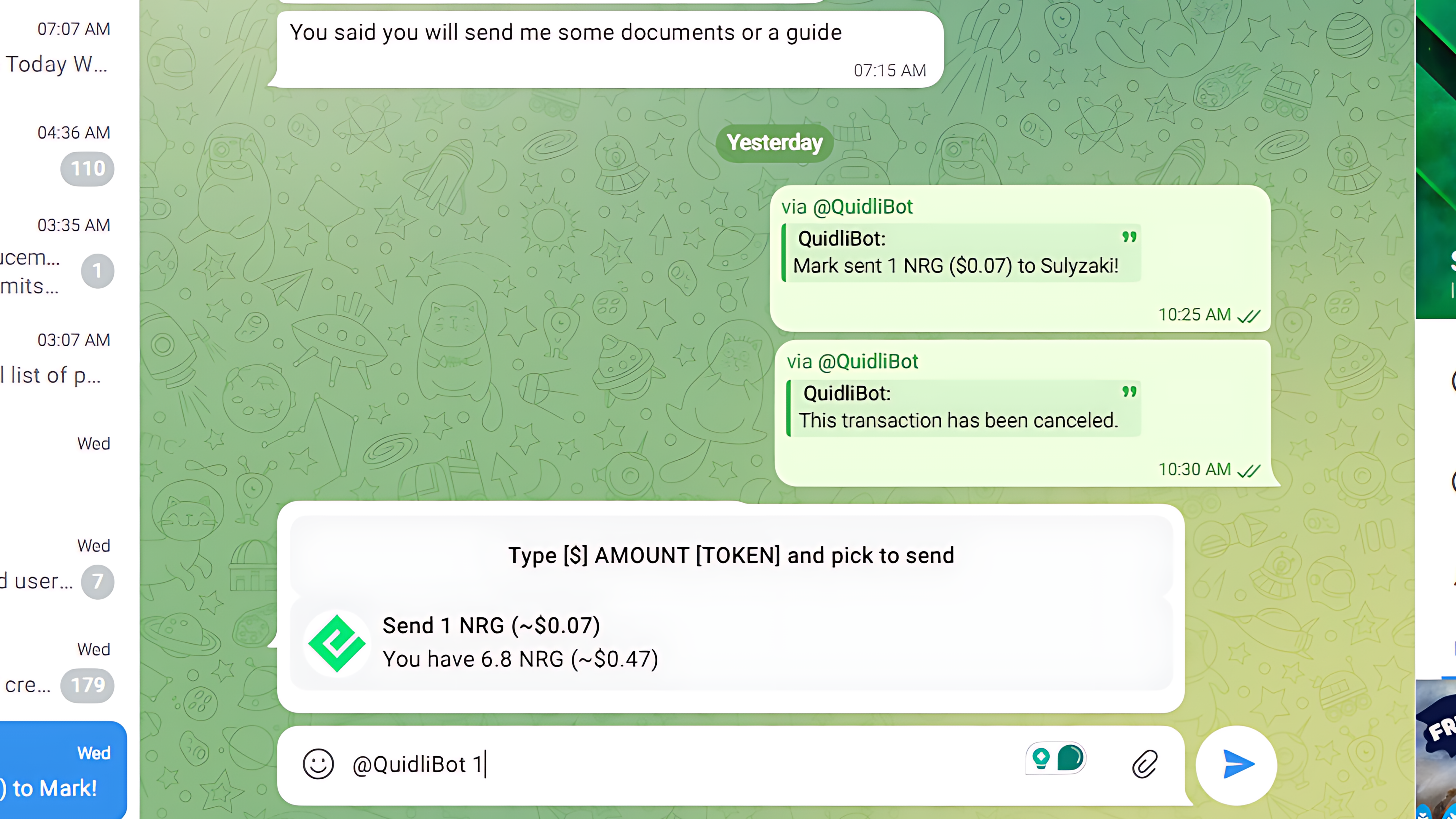 Energi Quidli Telegram Integration