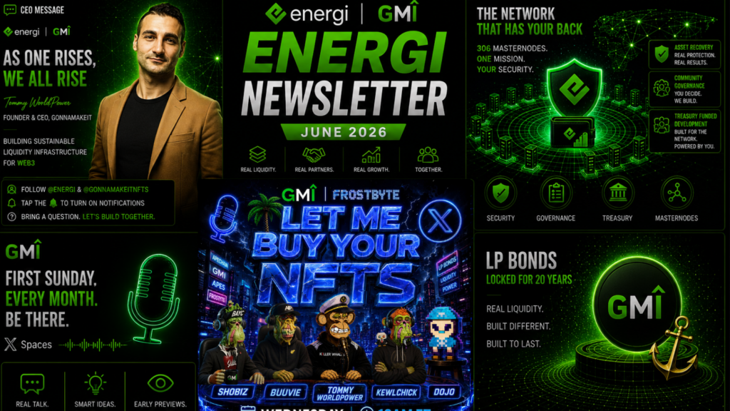 Energi Newsletter June 2026 cover with GMI LP Bonds real liquidity real partners real growth